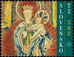 Stamp, Madonna & Child, 15th C Textile from Spišské Podhradie, Slovakia,  , Christmas