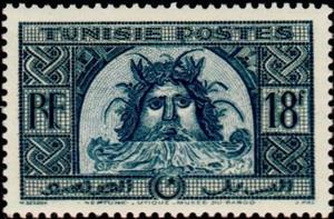 Stamp, Head of Neptune (detail of the mosaic of Utica: Triumph of N, Tunisia,  , Mosaic