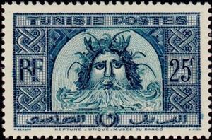 Stamp, Head of Neptune (detail of the mosaic of Utica: Triumph of N, Tunisia,  , Mosaic
