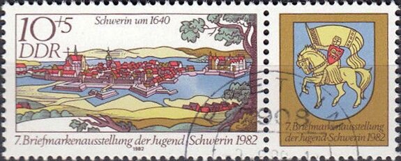 Schwerin in 1640/Zf with city arms /Schwerin 1982
