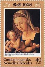 Stamp, Madonna withe the Pear Slice, Vanuatu,  , Christmas, Paintings