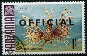 Stamp, Red Lionfish (Pterois volitans), Tanzania,  , Animals (Fauna), Fishes