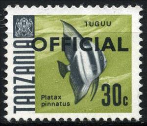 Stamp, Dusky Batfish (Platax pinnatus), Tanzania,  , Animals (Fauna), Fishes