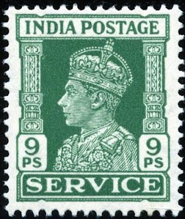 Stamp, "SERVICE" and King George VI, India,  , Heads of State, Kings