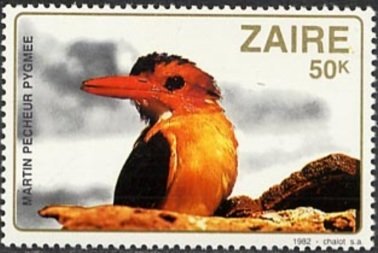 Stamp, African Pygmy Kingfisher (Ispidina picta), Zaire,  , Birds, Animals (Fauna)