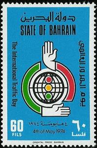 Stamp, Globe, traffic signs, hands, Bahrain,  