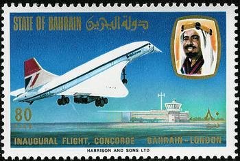 Stamp, Concorde at startup, Bahrain,  , Airports, Aviation, Aircrafts