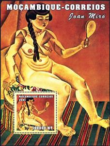 Souvenir Sheet, Joan Miro, Cinderellas,  , Nudes, Paintings