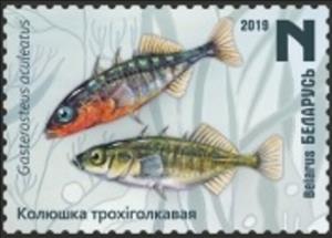 Stamp, Three-Spined Stickleback (Gasterosteus aculeatus), Belarus,  , Animals (Fauna), Fishes
