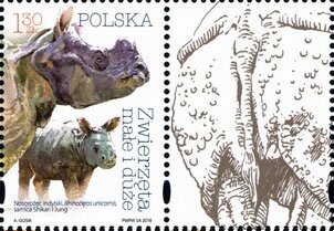 Stamp, Rhinoceros, Poland,  , Animals (Fauna), Rhinoceroses