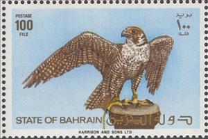 Stamp, Peregrine Falcon (Falco peregrinus) with outstretched wings, Bahrain,  , Birds, Birds of Prey, Animals (Fauna), Falcons