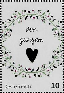 Stamp, With all my heart, Austria,  , Hearts, Leaves
