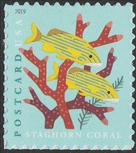 Stamp, Staghorn Coral (Sheet Stamp), United States of America,  , Animals (Fauna), Corals and Sponges, Fishes, Sea Life