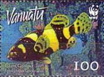 Stamp, Giant Grouper (Epinephelus lanceolatus), Vanuatu,  , WWF, Animals (Fauna), Fishes