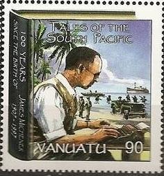 Mitchener at Typewriter at landing of American Troops