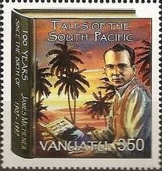 Stamp, Mitchener reading on the Beach, Vanuatu,  