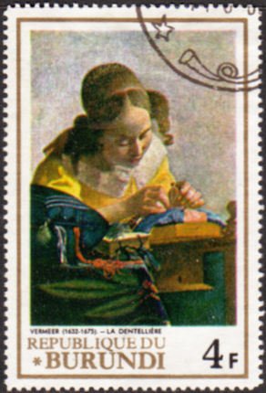 Stamp, The Lacemaker, by Vermeer, Burundi,  