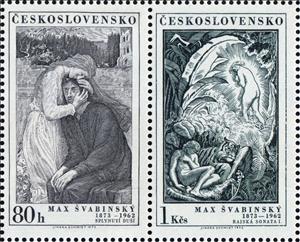 Se-tenant, Marriage of True minds & Adam dreaming of Eve., Czechoslovakia,  , Art, Engravings, Love, Religion, UNESCO