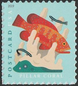 Stamp, Pillar Coral (Sheet Stamp), United States of America,  , Animals (Fauna), Corals and Sponges, Fishes, Sea Life