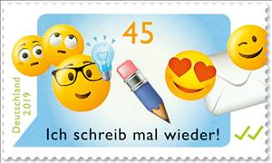 Stamp, Emojis : I shall write again!, Germany, Federal Republic,  , Cartoons, Hearts, Letters (Mail)