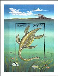Souvenir Sheet, Elasmosaurus, Guinea,  , Animals (Fauna), Dinosaurs, Prehistorical Animals, Reptiles, Sea Life