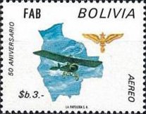 Stamp, Airplane and Badge, Bolivia,  , Aviation, Seals (Emblems), Aircrafts