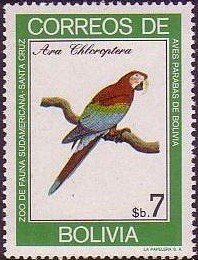 Stamp, Red-and-green Macaw (Ara chloroptera), Bolivia,  , Birds, Parrots