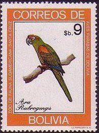 Stamp, Red-fronted Macaw (Ara rubrogenys), Bolivia,  , Birds, Parrots