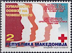 Stamp, Red cross 1998, North Macedonia,  , Faces, Red Cross and Red Crescent