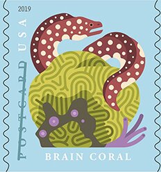 Stamp, Brain Coral (Coil Stamp), United States of America,  , Animals (Fauna), Corals and Sponges, Fishes, Sea Life