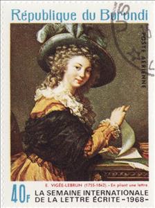 Stamp, E. Vigée-Lebrun : Lady Folding a Letter, Burundi,  , Paintings