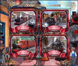 Mini Sheet, Locomotives, Cinderellas,  , Locomotives, Railways