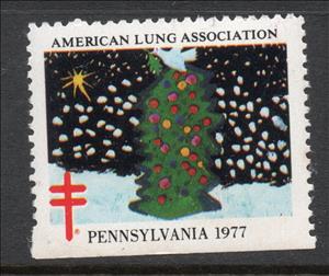 Stamp, American Lung Association, Cinderellas,  , Charity, Christmas, Peace Doves, Snow, Stars, Trees, Tuberculosis / TBC