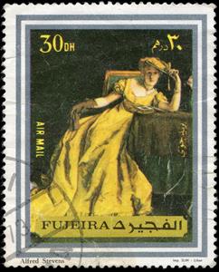 Stamp, Femme en jaune; by Alfred Stevens, Fujairah (Fujeira),  