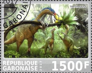 Stamp, Therizinosaurus, Cinderellas,  , Dinosaurs, Prehistorical Animals