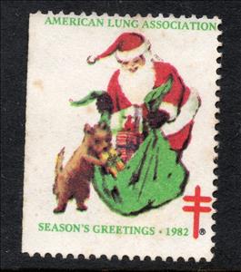 Stamp, American Lung Association, Cinderellas,  , Charity, Christmas, Dogs, Santa Claus, Tuberculosis / TBC