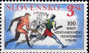 Stamp, 100 years of International Olympic Comittee, Slovakia,  , Anniversaries and Jubilees, Olympic Games, Sports