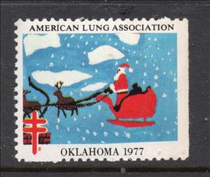 Stamp, American Lung Association, Cinderellas,  , Charity, Christmas, Deer, Santa Claus, Snow, Tuberculosis / TBC