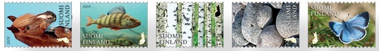 Se-tenant, Natural Life Of Finland, Finland,  , Animals (Fauna), Butterflies, Fishes, Horses, Mammals, Plants (Flora), Rocks, Trees