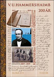 Souvenir Sheet, Venceslaus Ulricus Hammershaimb, Linguist, Bicentenary, Faroe Islands,  , Art, Books, Languages, Linguists