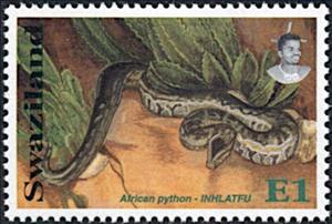 Stamp, African Python, Swaziland,  , Animals (Fauna), Reptiles, Snakes