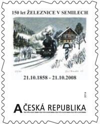 Stamp, 150 let železnice v Semilech, J. Bouda, Personalized and Private Mail Stamps,  , Clubs of Stamp Collectors, Locomotives, Railways, Steam Traction