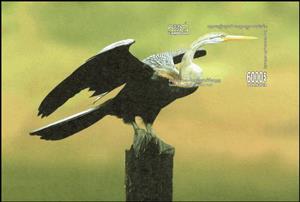 Souvenir Sheet, Comorant Drying Feathers, Cambodia,  , Animals (Fauna), Birds