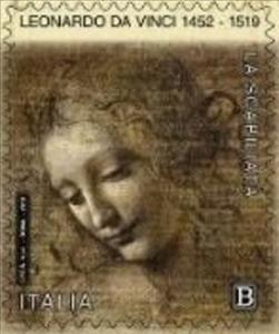 Stamp, Head of a Woman by Leonardo da Vinci, Italy,  , Art