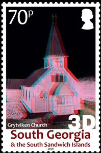 Stamp, Grytviken Church in 3D, Falkland Islands, Dependencies,  , Churches - Cathedrals - Basilicas - Chapels