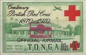 Stamp, Post Office Nukuʻalofa, Centenary British Red Cross, Tonga,  , Aircraft, Aviation, Philatelic Exhibitions, Post Offices, Red Cross and Red Crescent