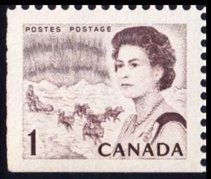 Stamp, Queen Elizabeth II, northern lights and dog sled team, Canada,  , Animals (Fauna), Dogs, Famous People, Heads of State, Mammals, Queens, Royalty