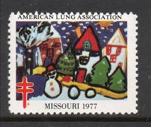 Stamp, American Lung Association, Cinderellas,  , Charity, Christmas, Moon, Snow, Snowmen, Trees, Tuberculosis / TBC