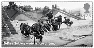 Stamp, Soldiers Wading Ashore at Juno Beach, United Kingdom of Great Britain & Northern Ireland,  , Military Forces, Second World War