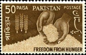 Stamp, Rice & Hands, Pakistan,  , Freedom from hunger, Hands, Cereals